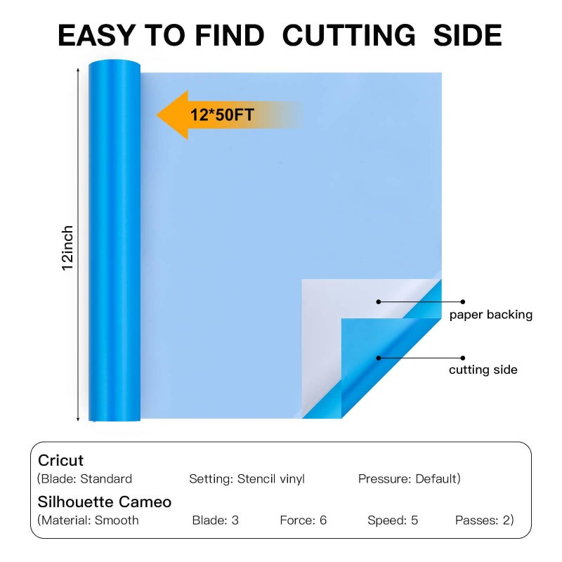 HTVRONT Stencil Vinyl Adhesive Material - 12    x 50 FT Light Blue Adhesive Stencil Vinyl for Cricut & Silhouette Machine - Image 3